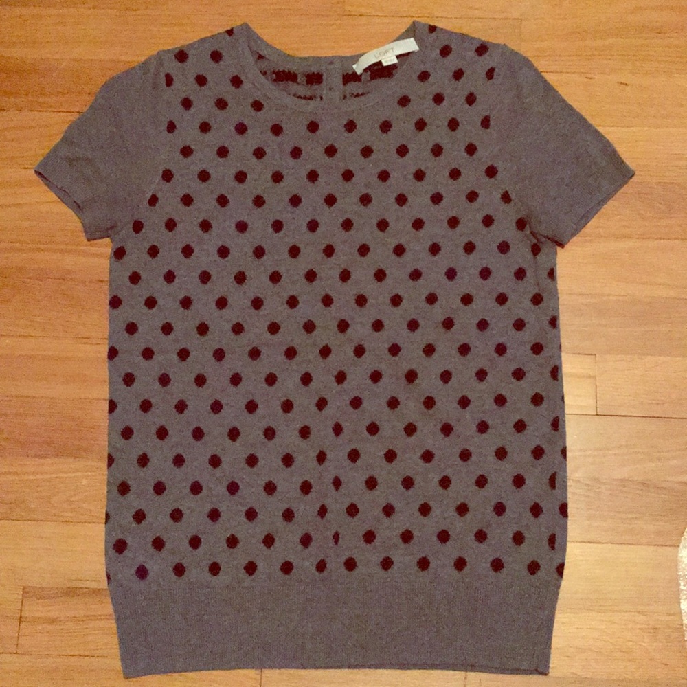 LOFT gray and black polka dot tee sweater